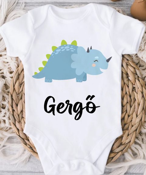 Kék dínós gyerek body saját névvel