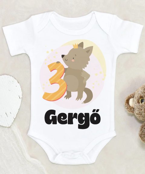 Farkasos harmadik szülinapos gyerek body saját névvel