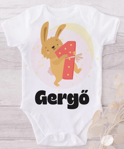 Nyuszis első szülinapos gyerek body saját