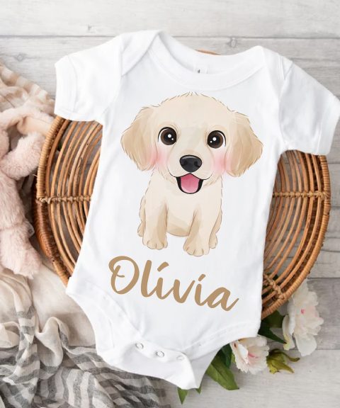 Kölyök golden retriever gyerek body saját névvel