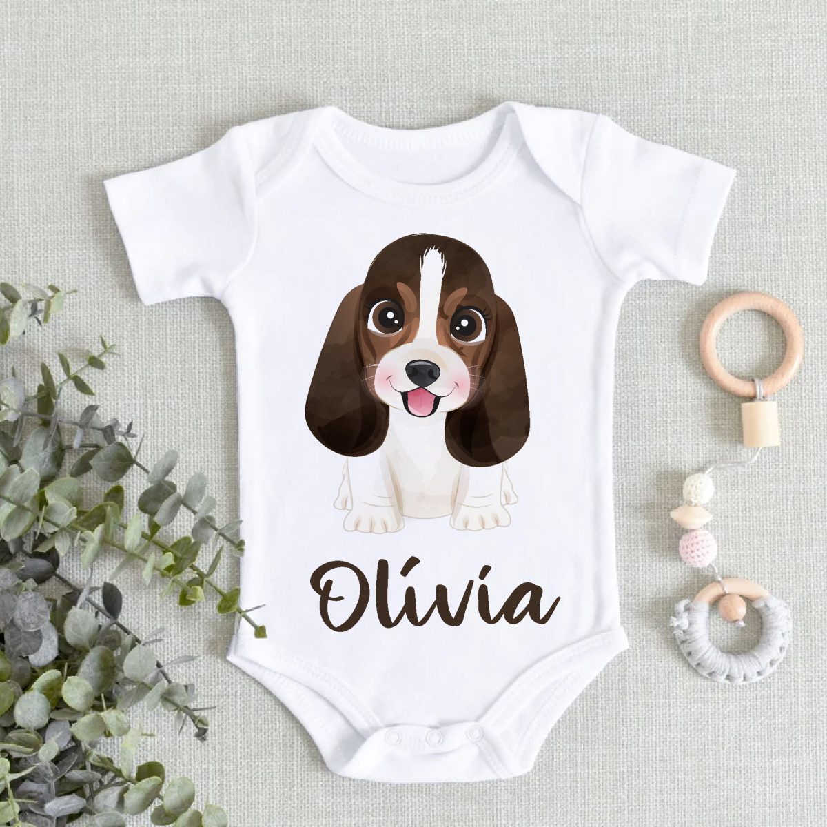 Kölyök beagle gyerek body saját névvel