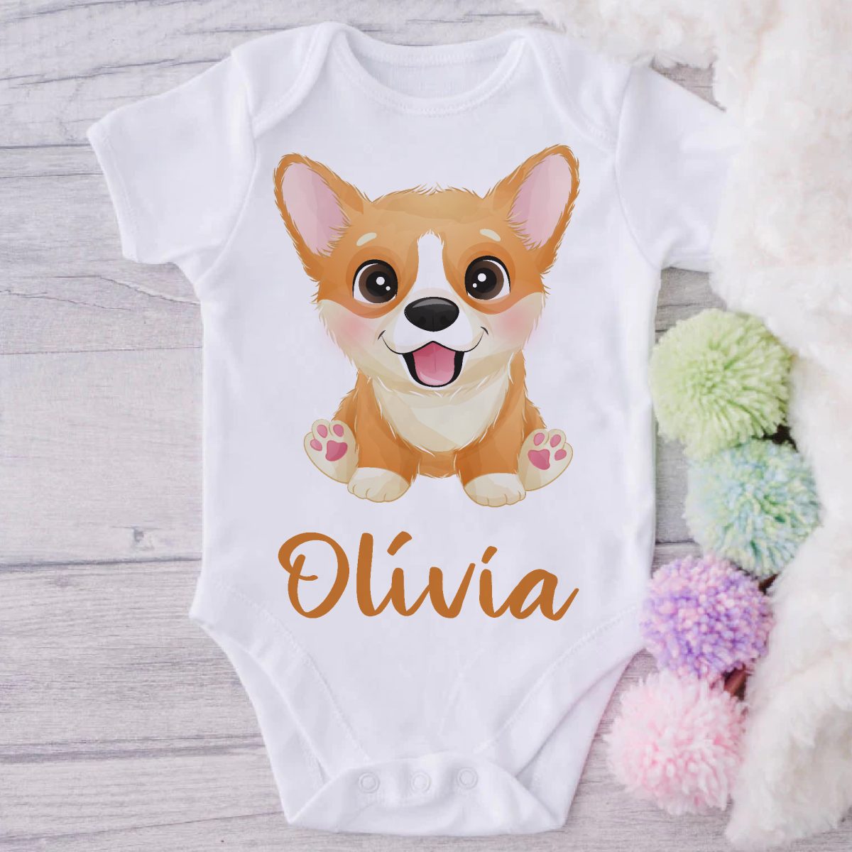 Kölyök corgi gyerek body saját névvel