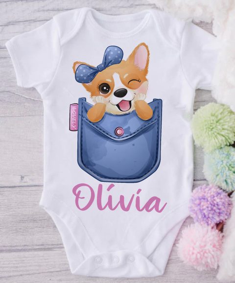Corgi zsebben gyerek body saját névvel