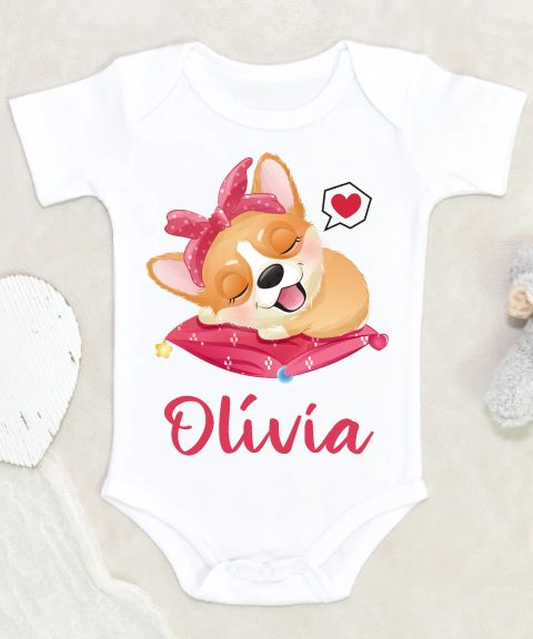 Alvó corgi gyerek body saját névvel