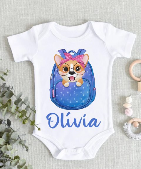 Corgi hátizsákban gyerek body saját névvel