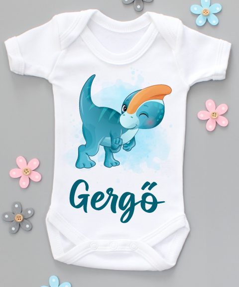 Kacsintó dínós gyerek body saját névvel
