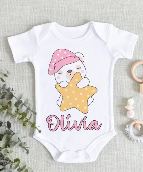 Alvó maci csillaggal 2 gyerek body saját névvel