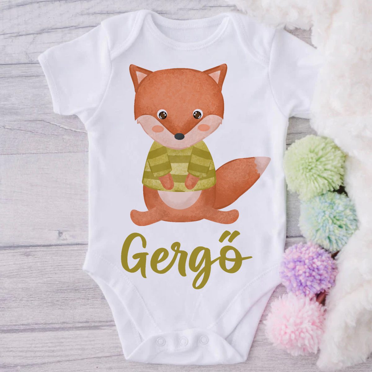 Pulcsis rókás gyerek body saját névvel