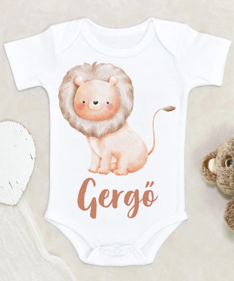 Ülő oroszlános gyerek body saját névvel