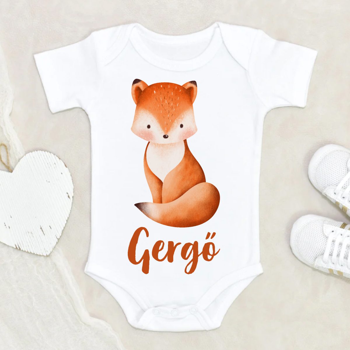 Ülő rókás gyerek body saját névvel
