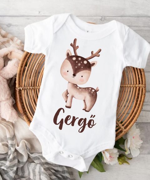 Mosolygó szarvasos gyerek body saját névvel