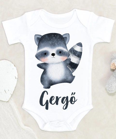 Táncoló mosómedvés gyerek body saját névvel