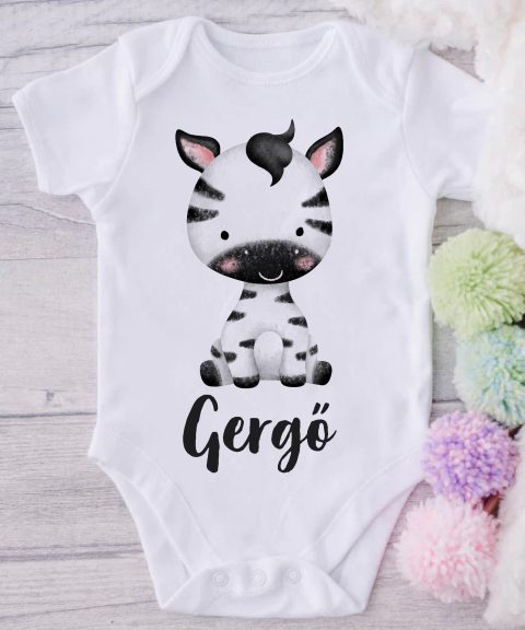 Mosolygó zebrás gyerek body saját névvel