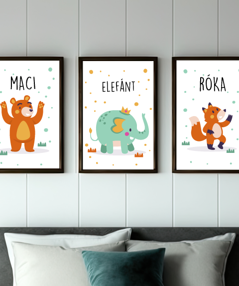 Maci, elefánt, róka 3-mas falikép szett