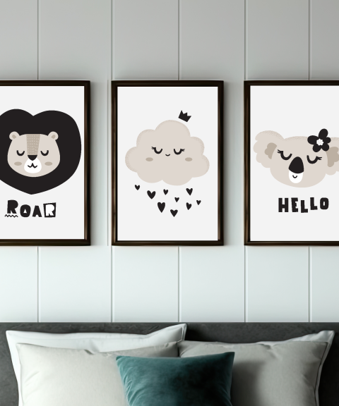 Oroszlán, felhő, koala 3-mas falikép szett