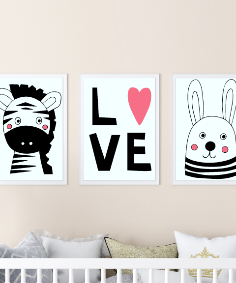 Love, zebra, nyuszi 3-mas falikép szett