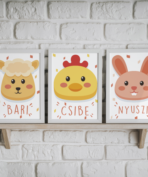 Bari, csibe, nyuszi 3-mas falikép szett