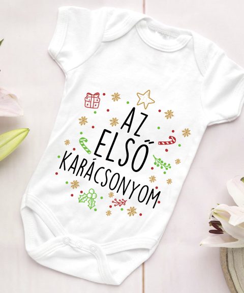Az első karácsonyom gyerek body, karácsonyi mintákkal