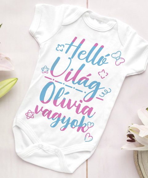 Helló világ gyerek body, névvel