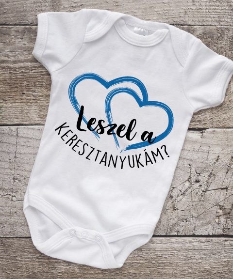 Leszel a keresztanyukám? kék szivecskékkel gyerek body
