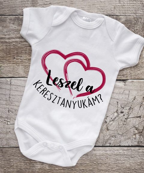 Leszel a keresztanyukám? pink szivecskékkel gyerek body