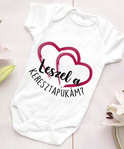 Leszel a keresztapukám? pink szivecskékkel gyerek body