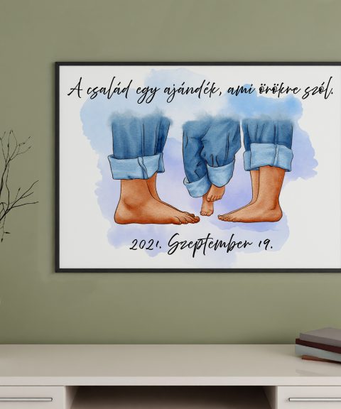 A család egy ajándék, ami örökre szól, egy gyermekkel, dátummal