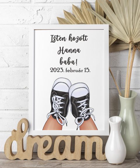 Isten hozott, névvel, dátummal, választható cípőszínnel