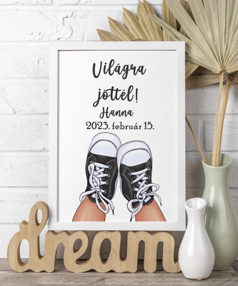 Világra jöttél, névvel, dátummal, választható cípőszínnel