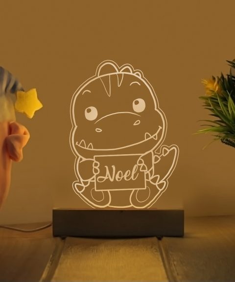 T-rex névtáblával névre szóló gyerek éjjeli led lámpa