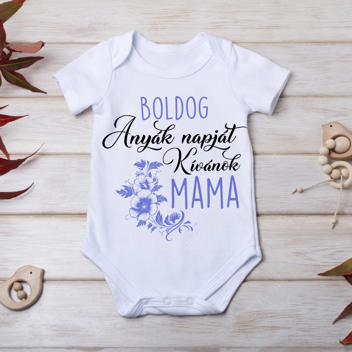 Boldog anyák napját kívánok mama, lila mintás gyerek body