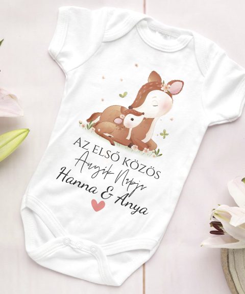 Az első közös anyák napja őzikés, neves gyerek body