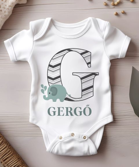 Elefántos gyerek body, saját névvel, kezdőbetűvel