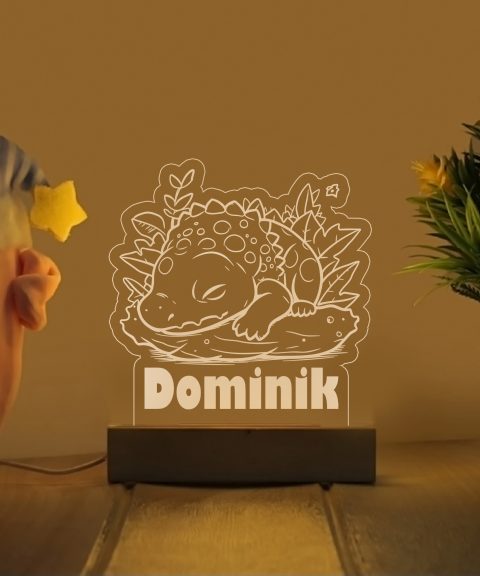 Alvó dínó névre szóló gyerek éjjeli led lámpa