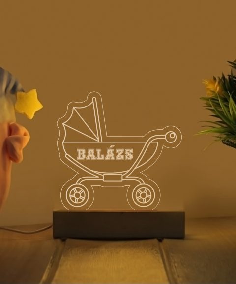 Babakocsis névre szóló gyerek éjjeli led lámpa