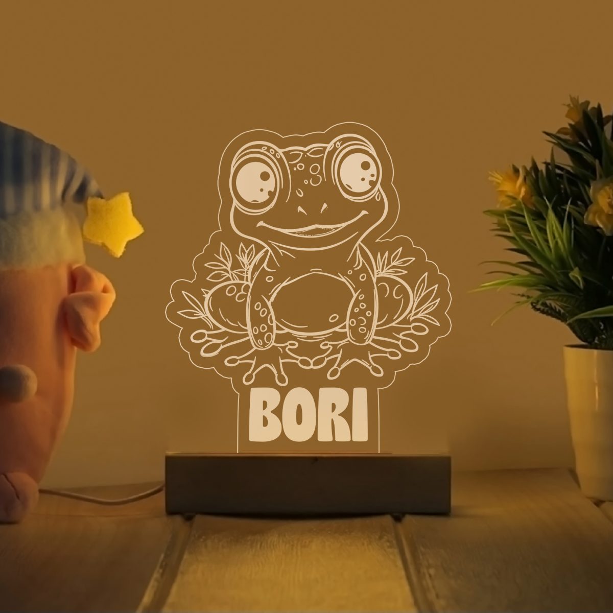 Mosolygó békás névre szóló gyerek éjjeli led lámpa