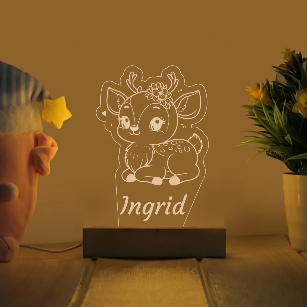 Fekvő őzike névre szóló gyerek éjjeli led lámpa