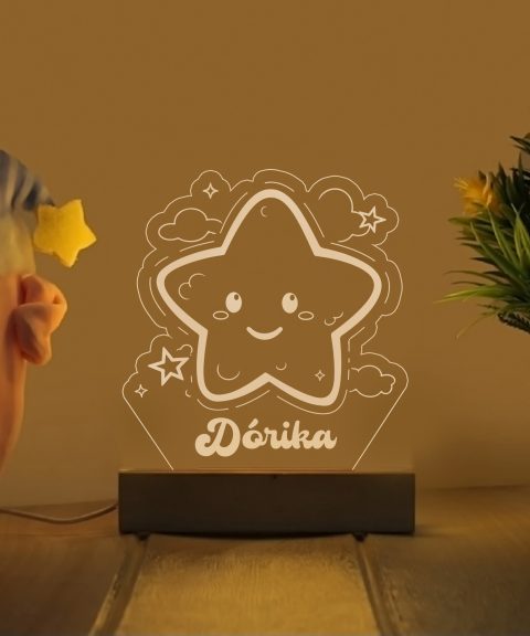 Mosolygó csillag névre szóló gyerek éjjeli led lámpa