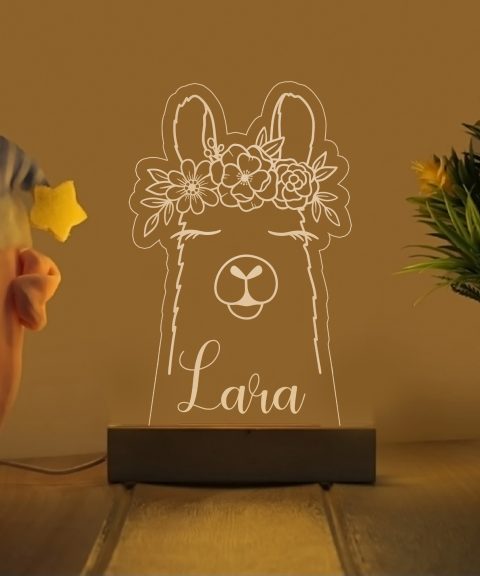 Láma virágkoszorúval névre szóló gyerek éjjeli led lámpa