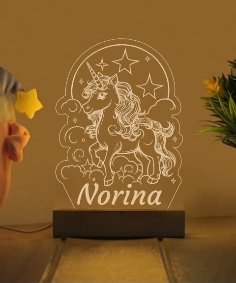 Unikornis, porfelhővel névre szóló gyerek éjjeli led lámpa