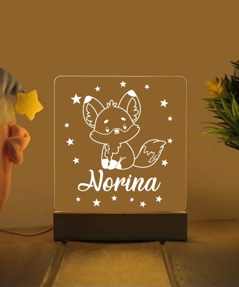 Cuki rókás névre szóló gyerek éjjeli led lámpa
