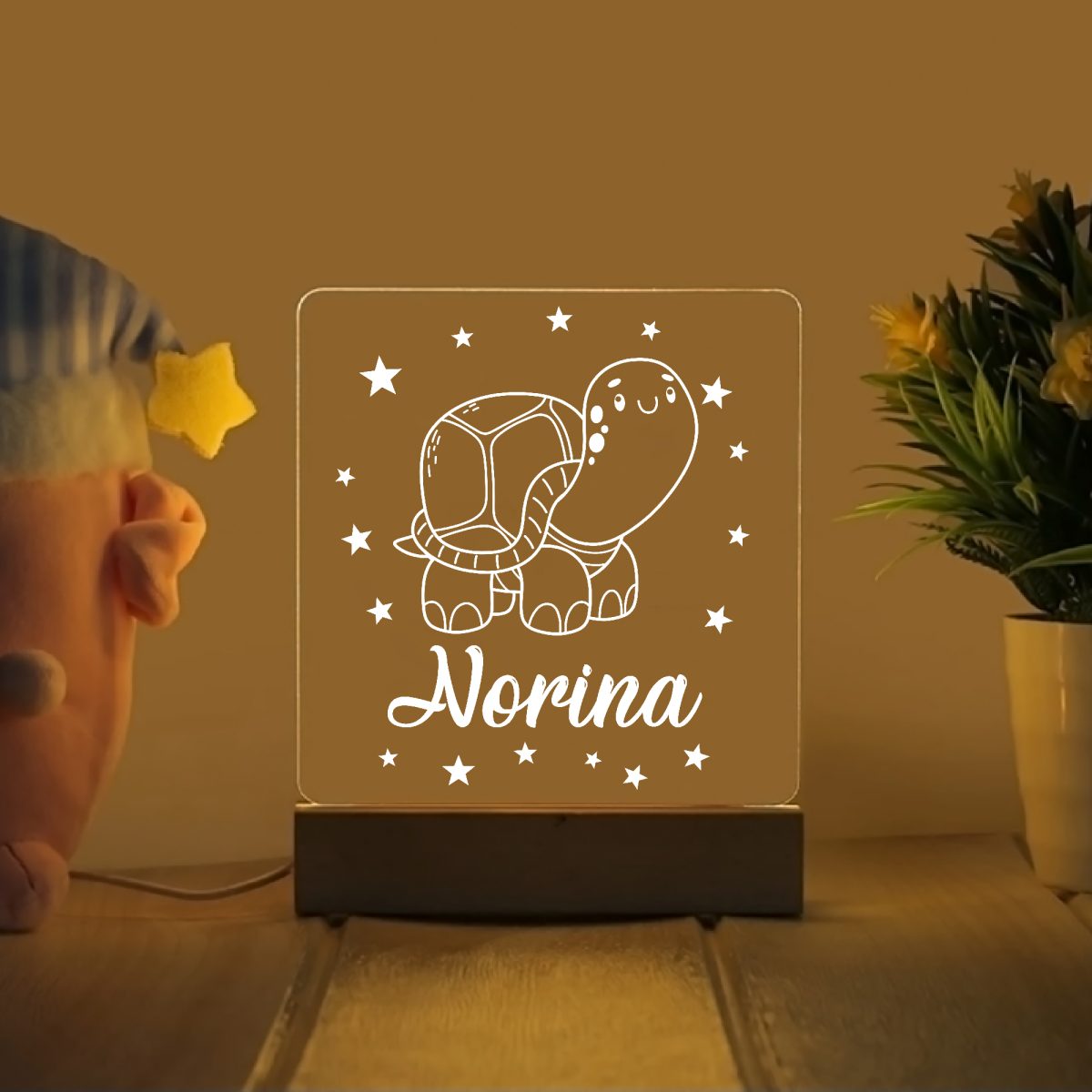 Teknősös névre szóló gyerek éjjeli led lámpa