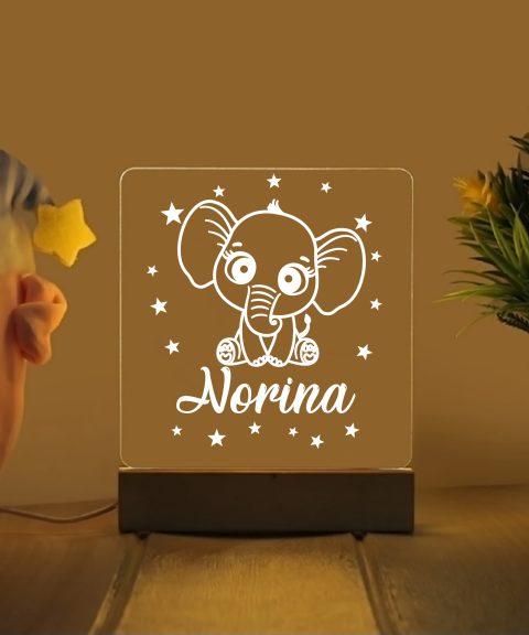 Cuki elefántos névre szóló gyerek éjjeli led lámpa