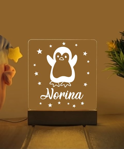 Pingvin névre szóló gyerek éjjeli led lámpa