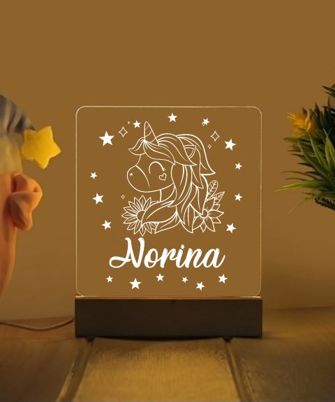 Unikornis virágokkal névre szóló gyerek éjjeli led lámpa