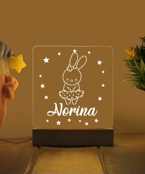 Szoknyás nyuszi névre szóló gyerek éjjeli led lámpa