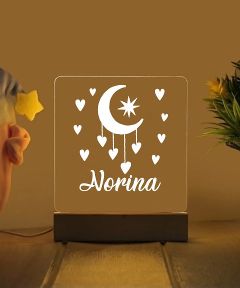 Hold szívekkel névre szóló gyerek éjjeli led lámpa