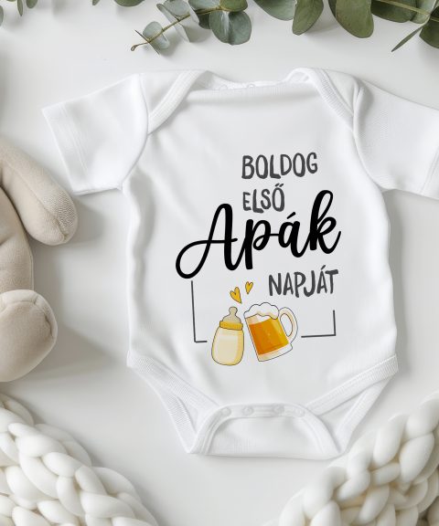Boldog Első Apák Napját, koccintós gyerek body