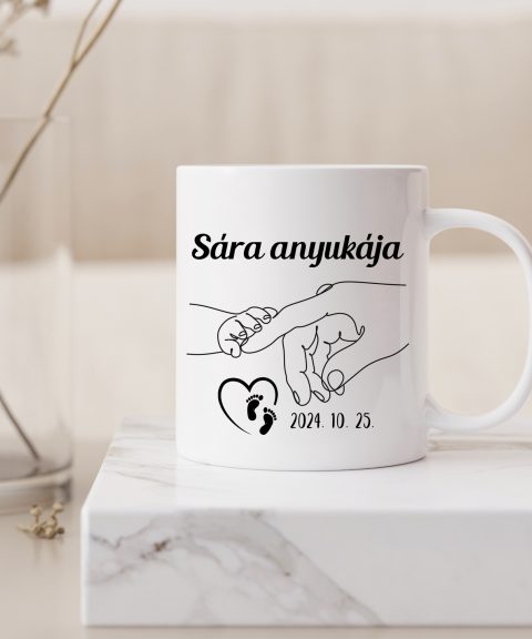 ... anyukája bögre, gyermek nevével, születési dátumával