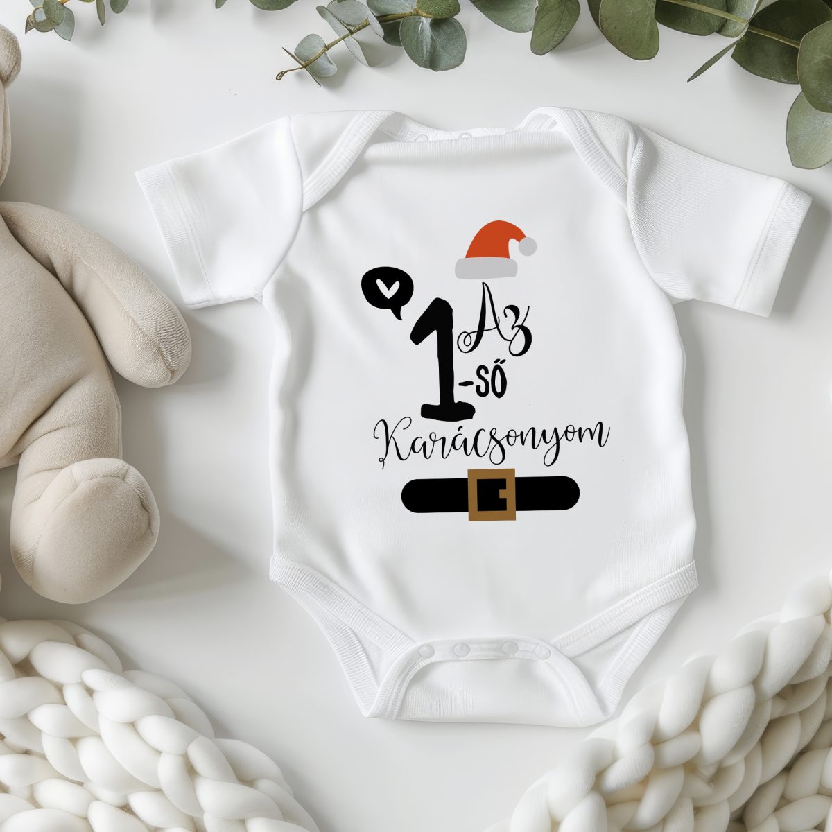 Az első karácsonyom gyerek body, télapó öltözet mintával